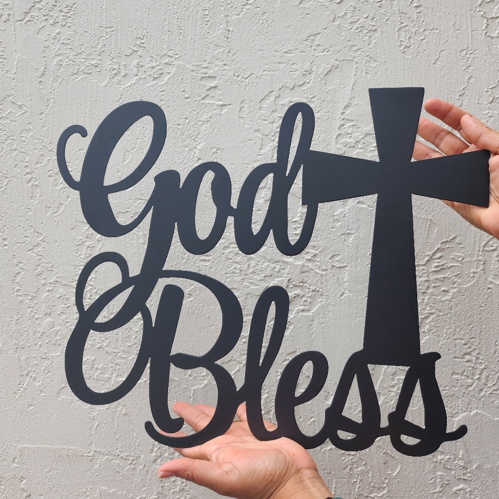God bless metal wall art